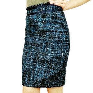 J. McLaughlin Blue Black Tweed Skirt with Ribbon Waist detailing Size 4